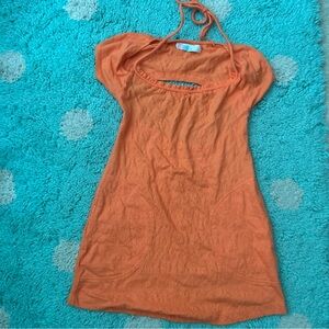 NWT Free People Vivi Mini Dress Orange XS Tie Open Back Pockets Cover Up T-Shirt